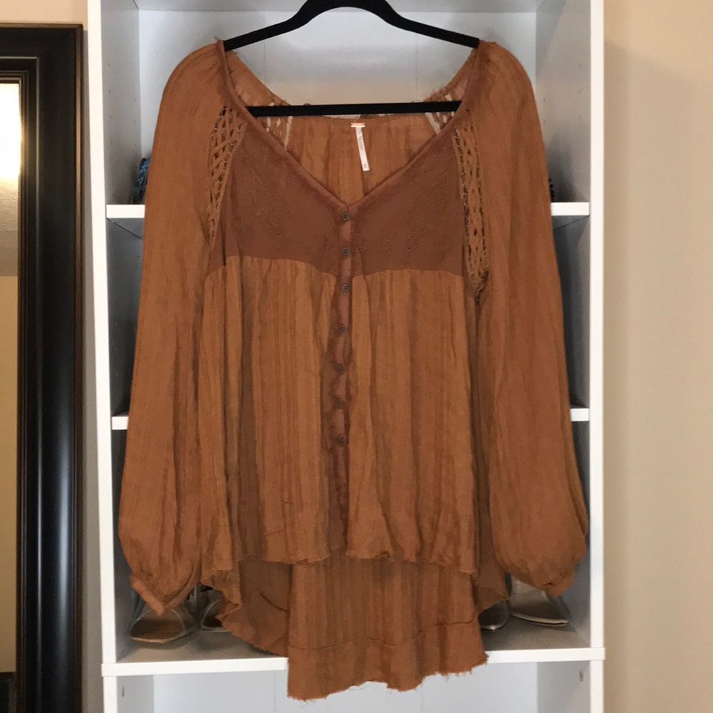 Free people long sleeve button up flowy top xs
